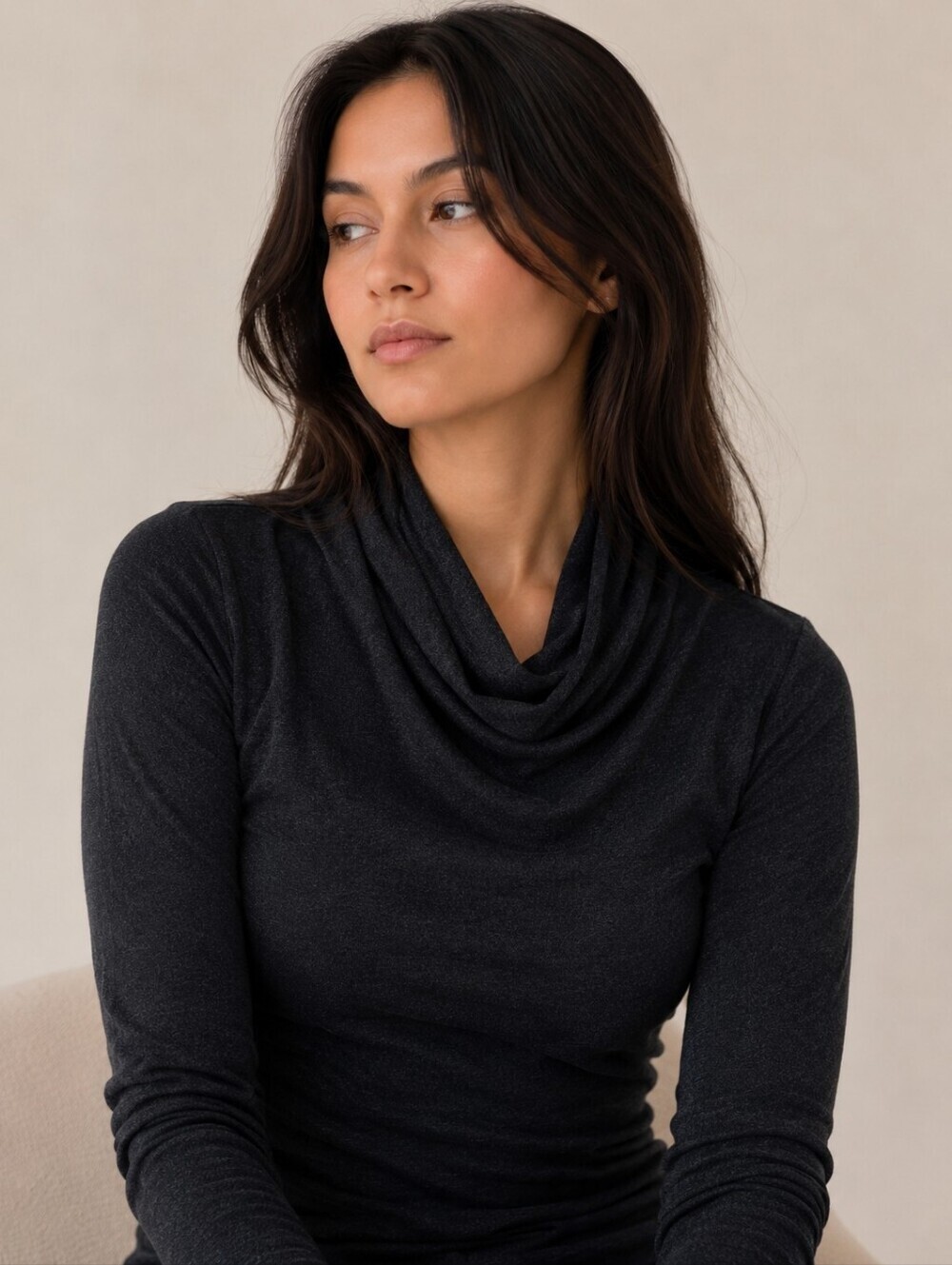 Y.A.S Black Marl Cowl Neck Long Sleeve Top Size  Medium Minimalist Chic